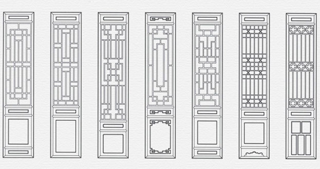 鹰手营子矿常用中式仿古花窗图案隔断设计图